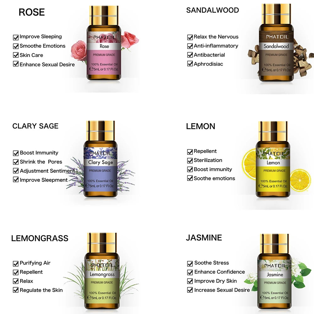 Set de 12 Aceites 5ml Esenciales Naturales Puro para Aromaterapia 🌿, Difusores 🌸, Humidificadores 💧